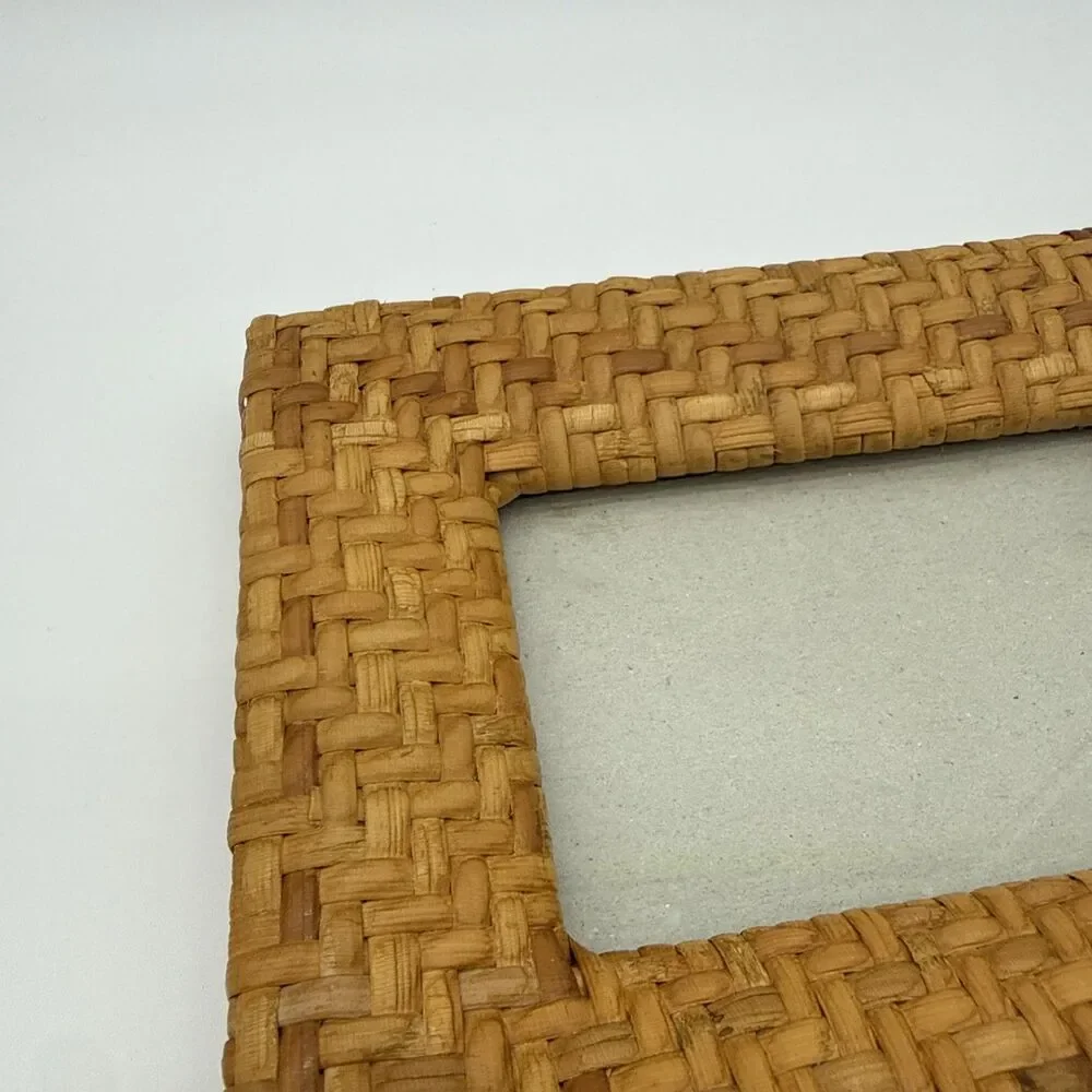 Vintage Rattan Woven Picture Frame With Hooks Boho Wall Decor For 5 X 3.5 Photo